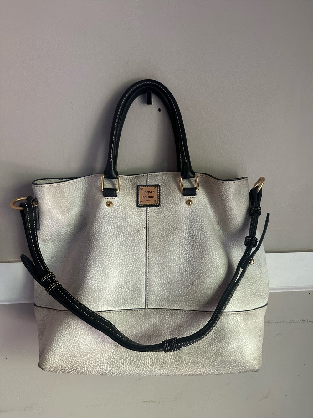 Dooney & Bourke White Pebbled Leather Tote with Black Handles